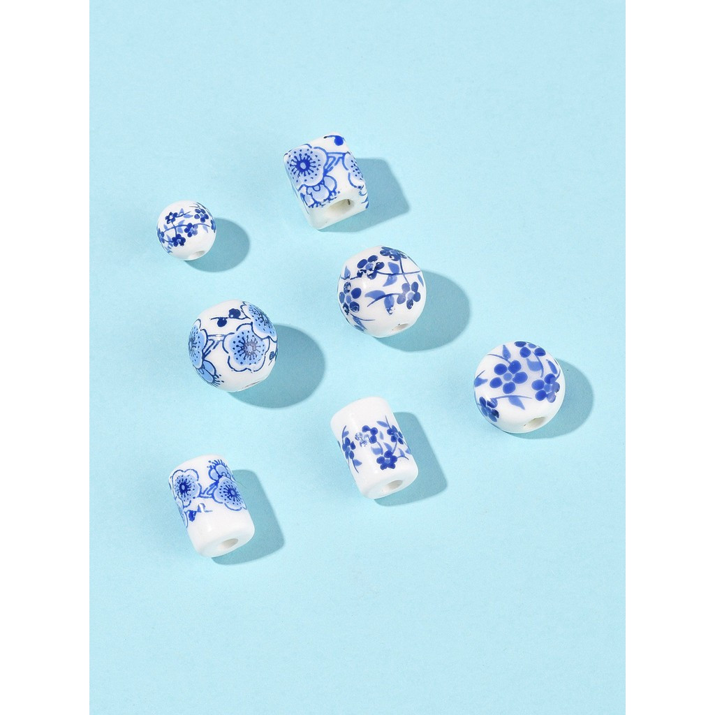 56pcs Handmade Porcelain Beads in Blue and White